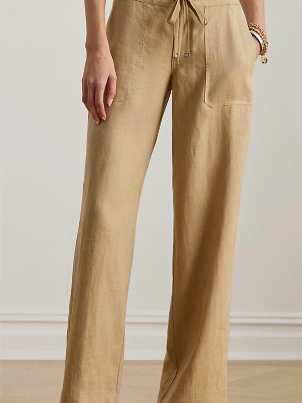 Lauren by Ralph Lauren Wide-Leg  Linen Pants Tan